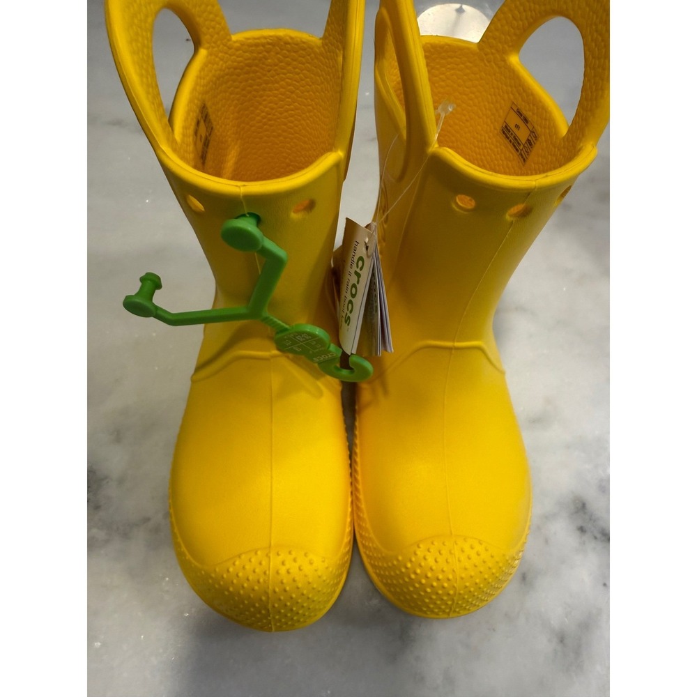 Crocs Handle It Rain Boots Kids Size C11 Yellow Waterproof Easy On Pull Handles